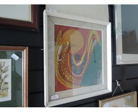 A vintage 1960's abstract fabric and needle work in an bohemian style