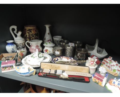 A selection of vintage trinkets ceramics and pewter wares including Indian Tree