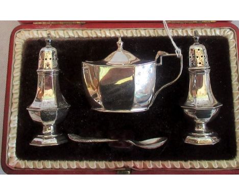 Henry Wilkinson & Co Limited, a cased three piece condiment, together with spoon, London 1898.