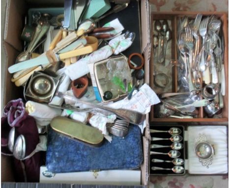 A quantity of mostly EPNS and some small items of silver cutlery, to include: teaspoons, old English pattern tablespoons, fid
