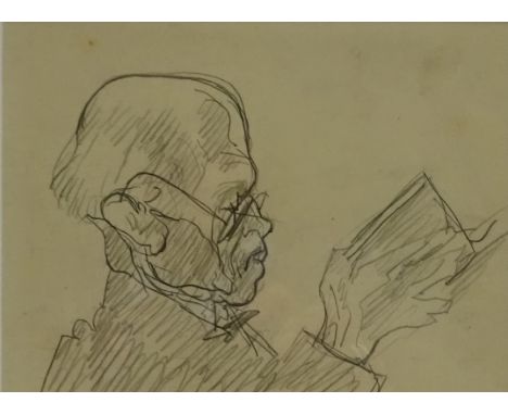 Lorenzo Viani (Italian 1882-1936): Portrait of a Man Reading, pencil on 'Galleria Viani' card with stamp verso 11cm x 14cm Pr