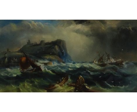 R A Ward ? (19th century): 'Scarborough' - Shipping in Stormy Weather, pastel titled and indistinctly signed 52cm x 94cm Cond