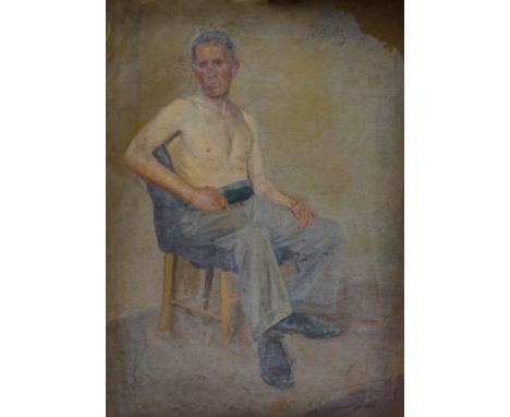 R S Angell (20th century): Full length Portrait of a Man seated, oil on canvas signed and dated '34,  57cm x 42cm (unframed) 