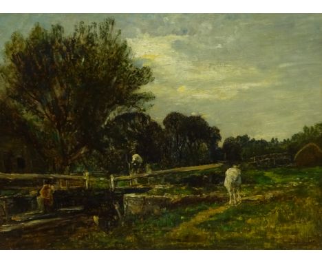William Mark Fisher (American 1841-1923): Waiting at the Lock Gate, oil on canvas signed 45cm x 59cmProvenance: with the Fine