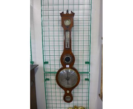 A George III inlaid mahogany wheel barometer, signed M. Barnascone, Leeds