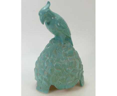 Doulton &amp; Co speaker cover of a Parrot on Rock: Parrot in blue glazed colours, made for Artandia Ltd. by Royal Doulton, h