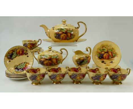 Aynsley Orchard Gold gilded Tea set: Tea set comprising gilded cups, saucers, teapot, covered sugar bowl, milk jug and cake p