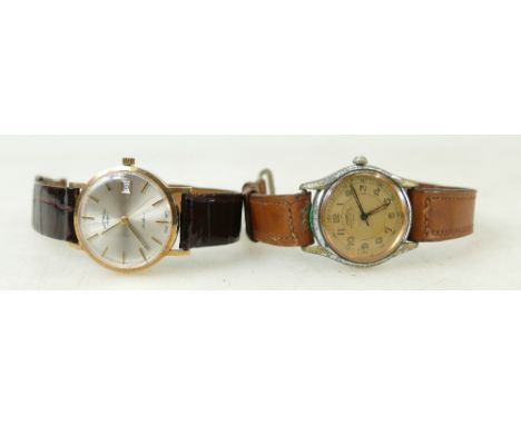 9ct Rotary and Roamer Gents wristwatches: Rotary Watch with leather strap and a vintage Roamer wristwatch. (2)