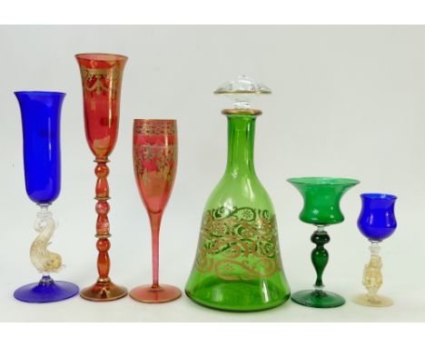 A collection of quality Italian Art Glassware: Glassware to include 3 x La Fenice, 2 x Griffe &amp; a Venetian green glass de