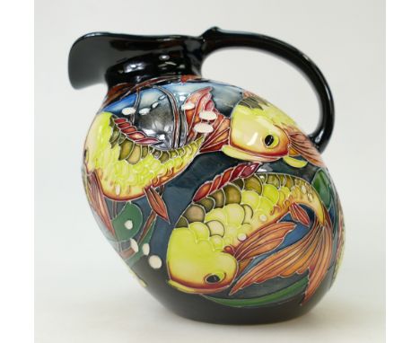 Moorcroft Fishing Around Flask: Flask designed by V. Lovett. 17cm high. Impressed marks to base.