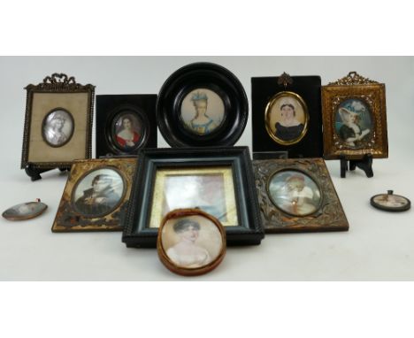 11 x miniature Portrait paintings: Portraits ranging in size from 7.5cm - 16.5cm high. Three of these appear to be highlighte