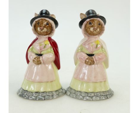 Royal Doulton Bunnykins figures DB172:  Welsh Lady (red cloak) together with Welsh Lady DB172 (white cloak). (2) 