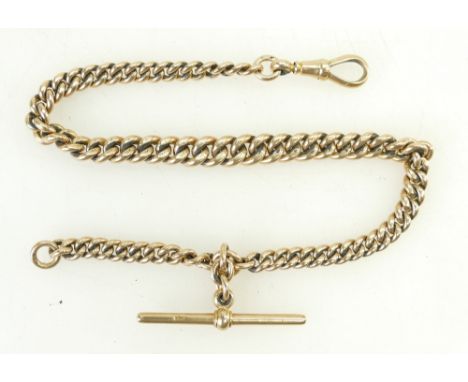 9ct gold Albert watch chain: Chain hallmarked on every link, length, clip to ring 31.5cm, weight 46g.