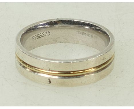 Silver and gold gents wedding ring / band: Ring size U, 7.8grams.