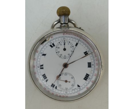 Silver unusual Pocket watch c1950s: Pocket watch with unusual dial marked in red to corner of dial  '15 miles per hour from q