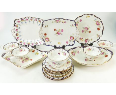 Cauldon hand decorated and gilded unusual part set: Cauldon part set comprising - one diamond and one oval shaped bowl, two c