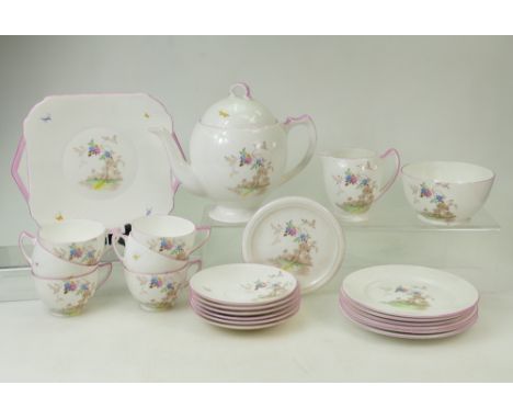 Shelley 2233 patterned tea set: Shelley tea set pattern 2233 including teapot and stand. (23)