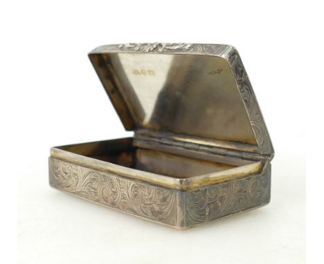 Hilliard &amp; Thomason Sterling Silver Snuff box: 1865 snuff box with inscription central to lid, 66.8 grams.