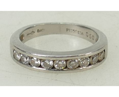 Platinum half eternity ring: Ring set with diamonds, .50ct, size J, 5 grams.