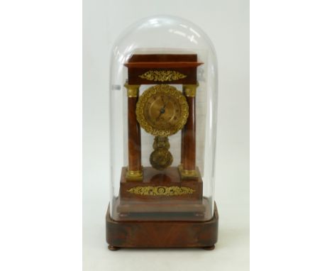 Circa 1880 French Portico Domed Clock: Domed clock with Ormolu mounts and Grid Iron Pendulum, by Robert of Paris, height to t