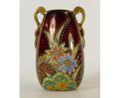 Cartonware two handled vase: A small Carltonware vase gilded and decorated with enamelled flowers, height 10.25cm.