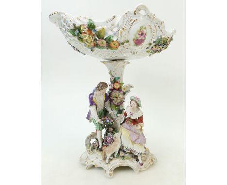 Continental large figure group with sheep: Impressive probably German centrepiece with detachable bowl, measuring 33cm high x