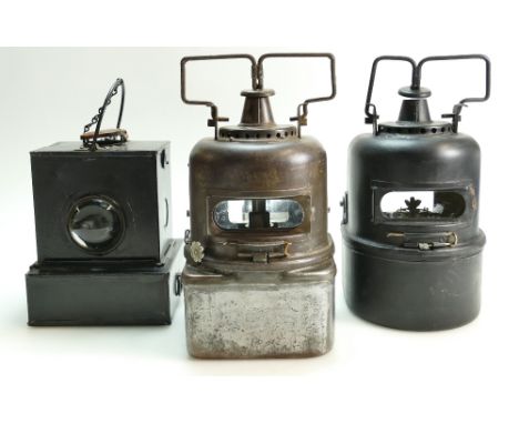 A collection of Railway lamps: Lamps including Adlake 55/2 BR9M made by Lamp Mfg &amp; Railway Supplies London, R6 burner fit