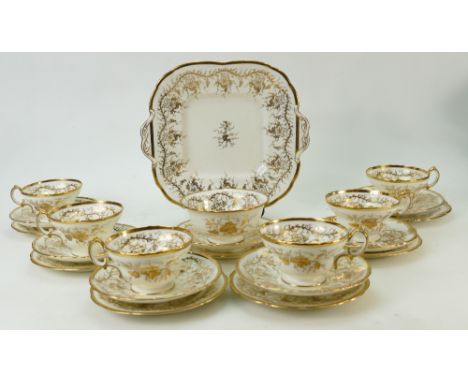 Cauldon part tea set: Cauldon part Tea set comprising six tea cups, saucers and small plates, sugar bowl and large cake plate