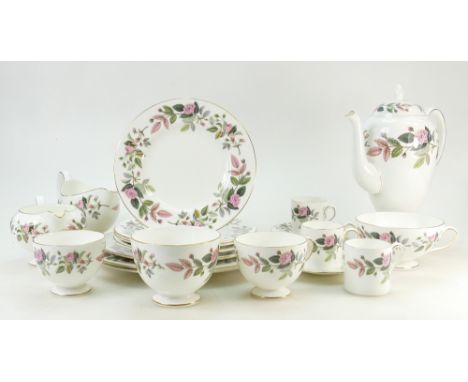 A large collection of Wedgwood Hathaway Rose patterned dinnerware: 65 pieces containing 6 dinner plates, 4 salad plates, 8 si