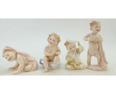 Royal Doulton baby figures: Figures comprising What Fun HN3364, Well Done HN3362, First Steps HN3361 and Peek a boo HN3363. (