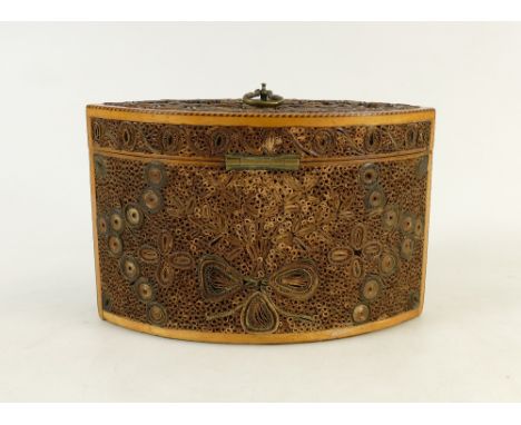 Georgian rolled paper Tea Caddy: An early 19th century caddy with overall intricate rolled paper designs with mica chip groun