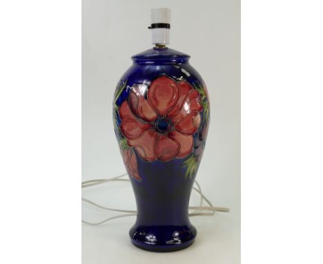 Moorcroft Lamp Base: Lamp base decorated in the Anemone design, height 33cm.