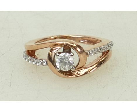 9ct Rose gold stone set ring: Ring size I, 3.5grams.