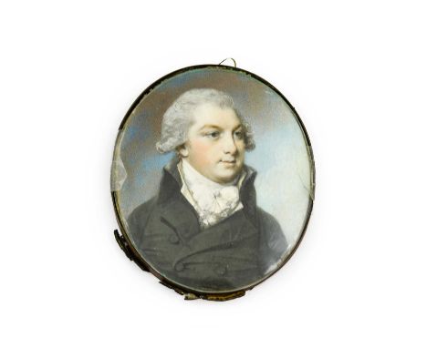 Circle of George Engleheart (1750-1829): Miniature Bust Portrait of a Gentleman, with hair en queue, wearing a white stock an