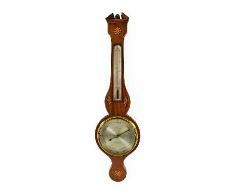 A Mahogany Inlaid Wheel Barometer, signed G.Kalabergo, Banbury, circa 1820, broken arch pediment, thermometer tube, 8-inch di
