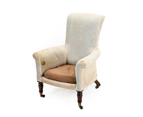 ^ A Victorian Upholstered Armchair, 3rd quarter 19th century, with removable red cover and squab cushion above a plain seat r