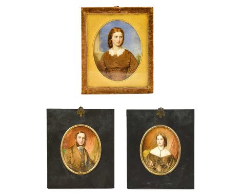 English School (2nd half 19th century): Miniature Half-Length Portraits of Nathanial Tertius Lawrence (1824-1898) and Laura J