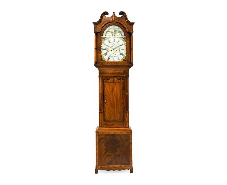 A Mahogany Eight Day Longcase Clock, signed Jas Shaw, Halifax, early 19th century, swan neck pediment, arched trunk door with