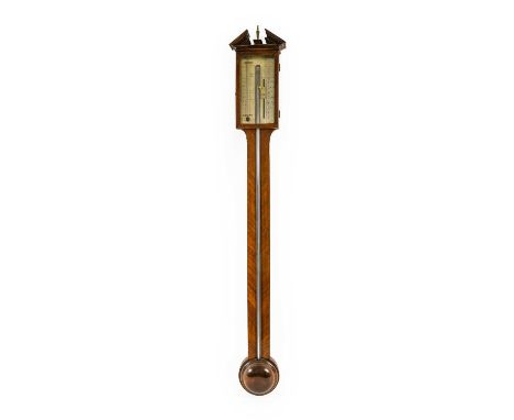 A Mahogany Stick Barometer, signed Jas Burgess, Long Sutton, circa 1820, broken arch pediment, exposed mercury tube, single v