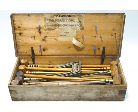 An R Wylie Hill & Co double croquet set, original label to box