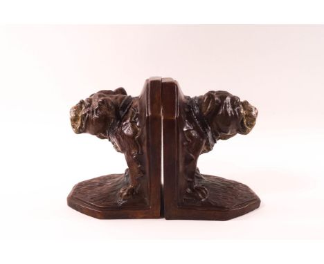 A pair of Austrian cold painted bronze bulldog bookends, stamped G.E. Schutzt, 12cm high