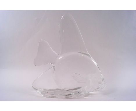 A Steuben glass model of a fish, signed to base, 26cm high