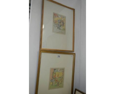 A pair of signed 1930's preliminary pencil and crayon drawings for the Henry series of cigarette cards by Carl Anderson (1865
