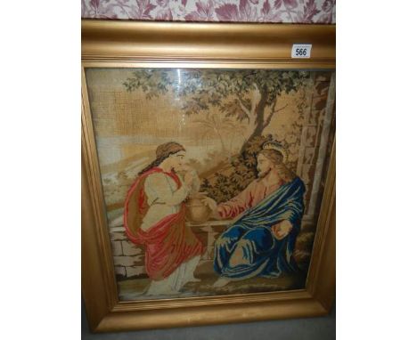 A framed and glazed religious tapestry, image 52 x 60 cm