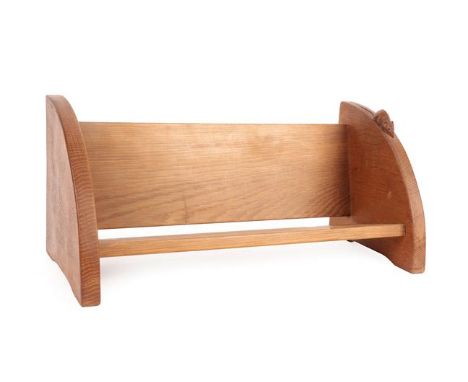 Workshop of Robert Mouseman Thompson (Kilburn): An English Oak Book Trough, post 1970, with carved mouse trademark, 45.5cm wi