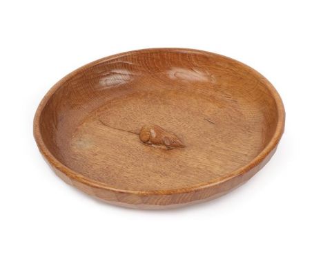 Workshop of Robert Mouseman Thompson (Kilburn): An English Oak Circular Fruit Bowl, tooled interior and exterior, with carved