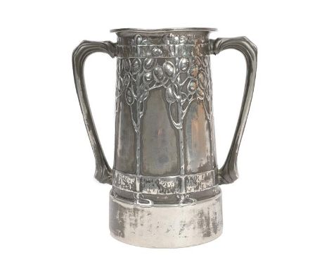 David Veasey for Liberty &amp; Co: A Pewter Twin-Handled Loving Cup, covered by honesty and verse FOR OLD TIMES SAKE, stamped