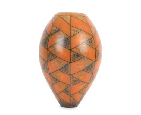Duncan Ross (b.1943): A Burnished Terra-sigillata Vessel, with resist and inlay decoration, incised mark (1989-2001), 30cm hi