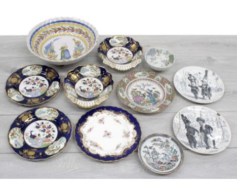 Collection of antique pottery and porcelain plates to include pair of Spode 2384 pattern plates 8.5" diameter and dishes, pai