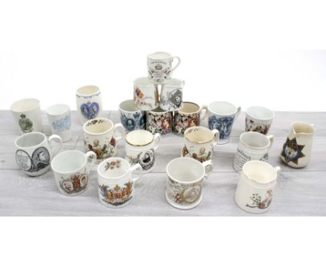 Coollection of commemorative porcelain and pottery cups, primarily Queen Victoria and Edward VII, by Royal Doulton, Dame Laur